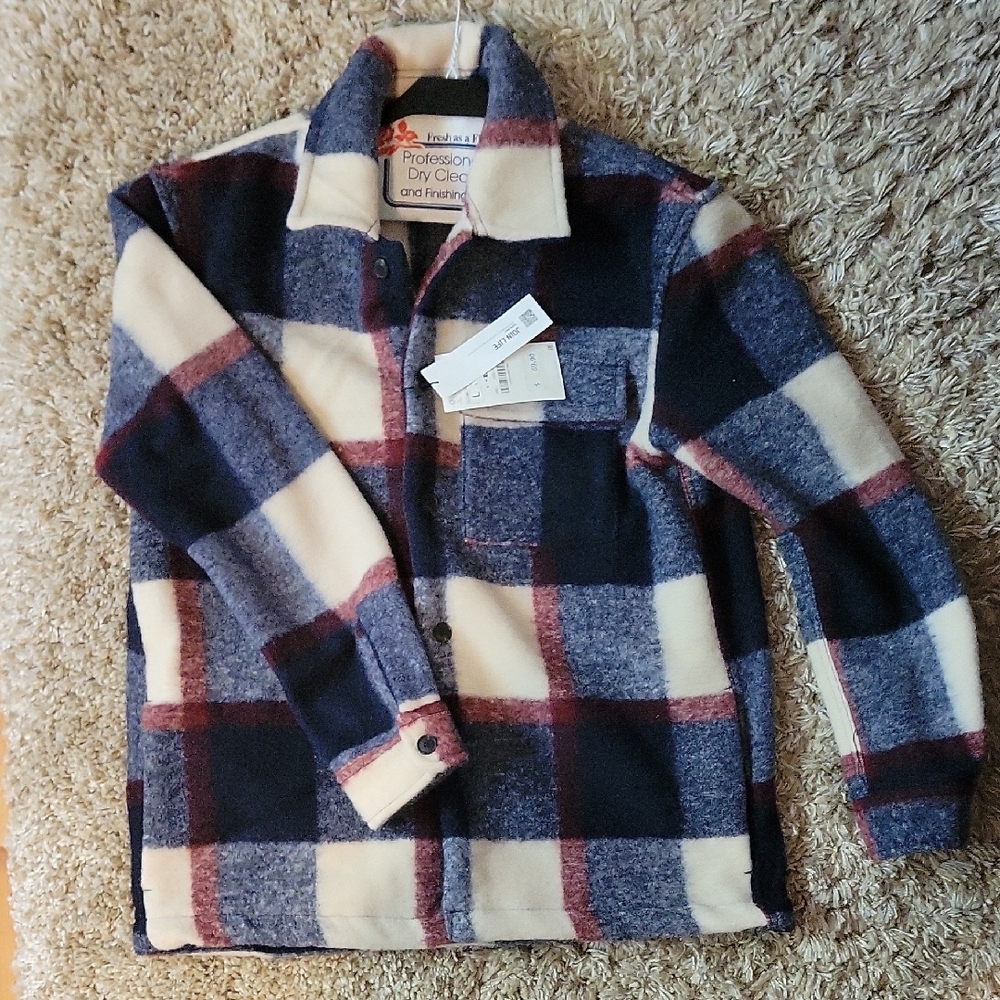 Zara Men's Plaid Shirt / Jacket (Shacket) in Navy and Cream